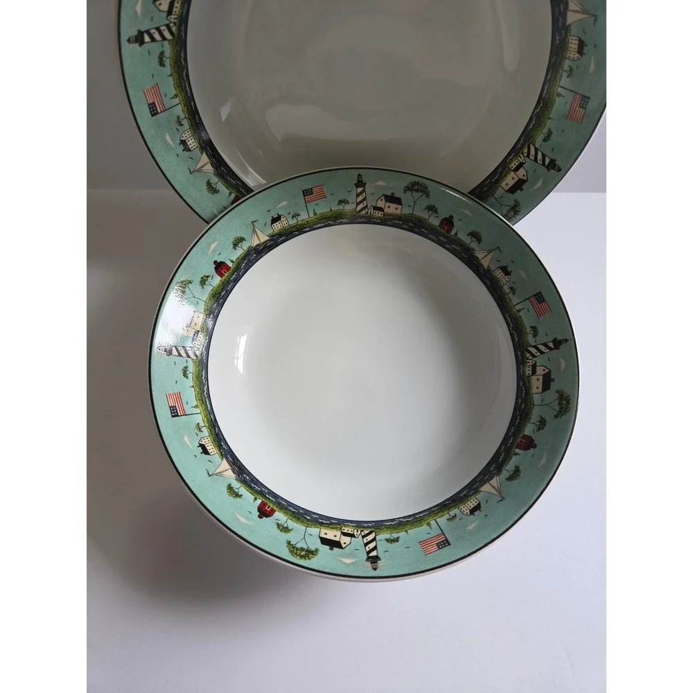 Warren Kimble Coastal Breeze Sakura Soup Pasta Bowls Set of 2 Lighthouse 1998